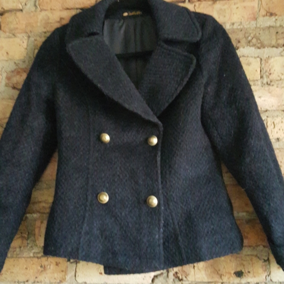 Vintage wool navy blue double breasted pea coat - Picture 2 of 5